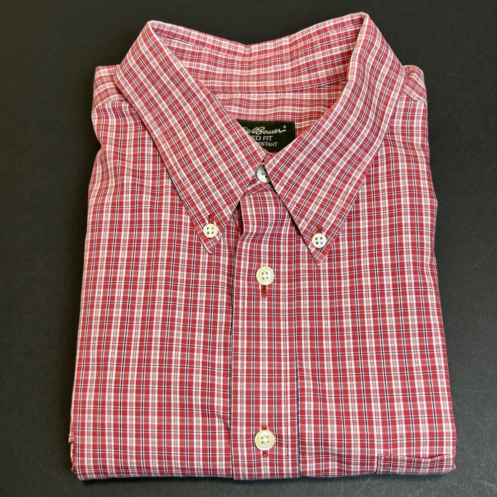 Eddie Bauer Relaxed Fit Plaid Shirt – Tall L,‎ 100% Cotton, Hong Kong Made